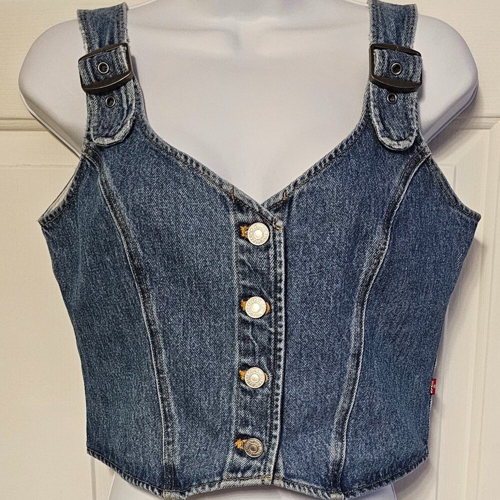 NWT Levi's Womens Denim Cropped Top Small Button and Closure Accents